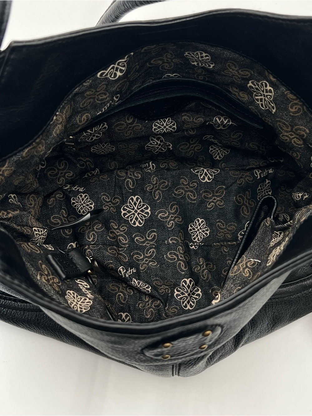 Pietra Borsa Stevie Hobo Bag Black Pebbled Leather Studded Shoulder Slouchy Boho - Picture 9 of 12